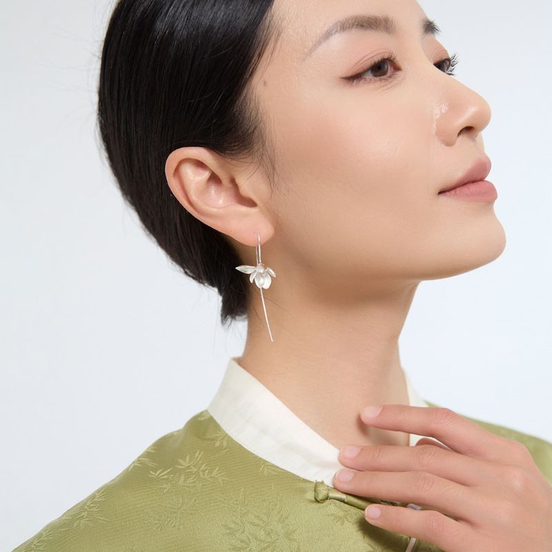 Magnolia Blossom Drop Earrings in Gold or Silver