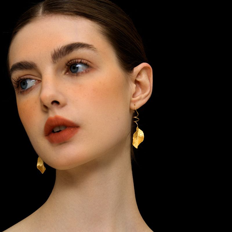 Leaf Drop Earrings Gold Silver Dangle Jewelry