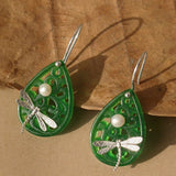 Green Dragonfly Drop Earrings for Transformation and Balance