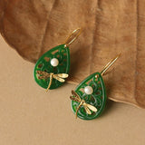 Green Dragonfly Drop Earrings for Transformation and Balance