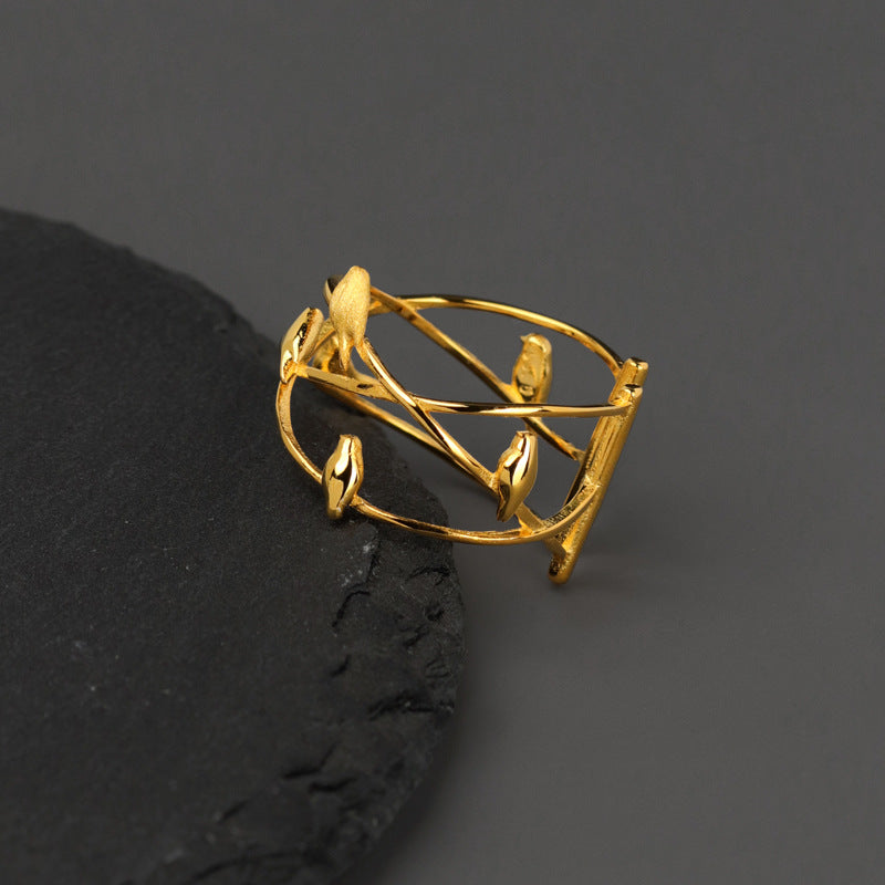 Nature Birds Inspired Gold Statement Ring