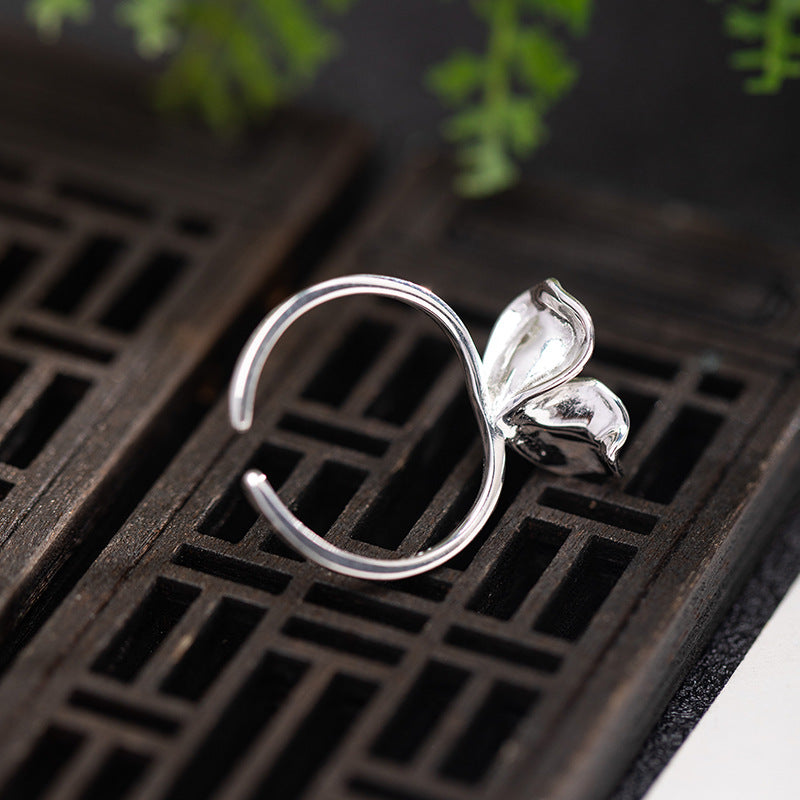 Silver Petal Ring with Golden Stamens for Gentle Energy