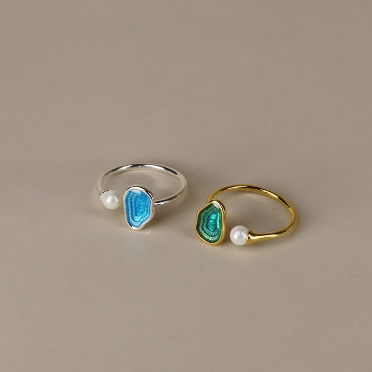 Ocean Agate and Pearl Ring for Intuition and Flow