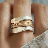 Wave Edge Ring with Layered Golden Wire Center Design