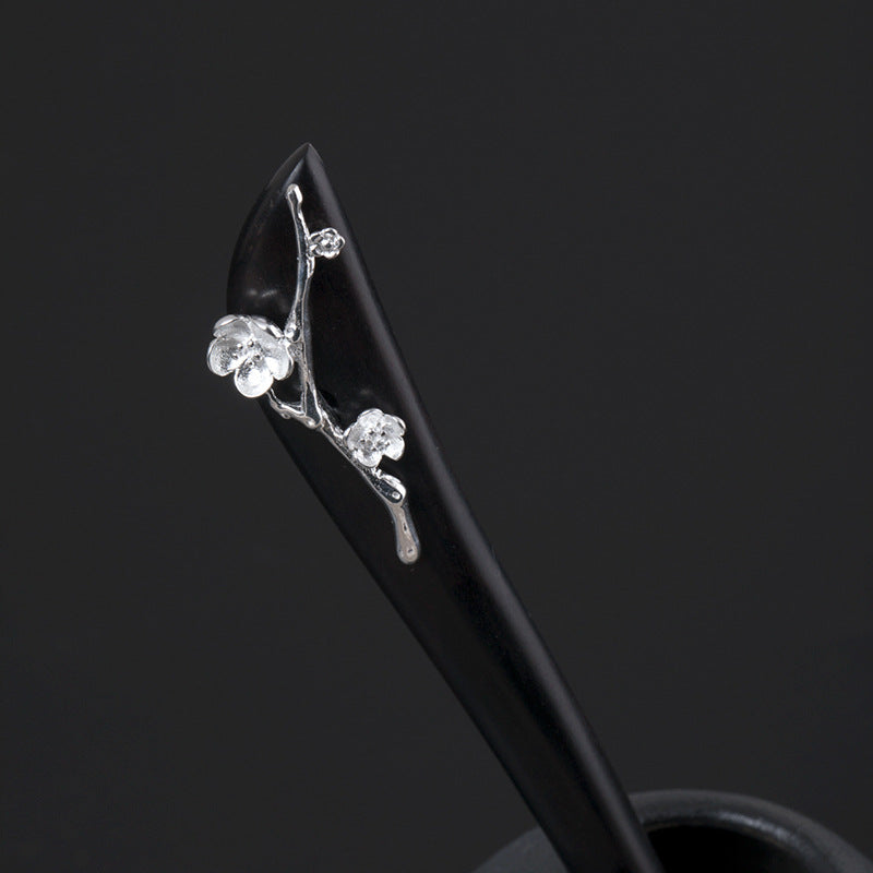 Floral Hair Stick with Silver Blossom – Zen Nature Inspired