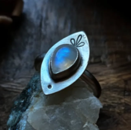 Pear-Shaped Moonstone Ring with Matte Leaf Frame