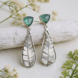 Elegant Leaf Drop Earrings with Green Gemstone Nature Design