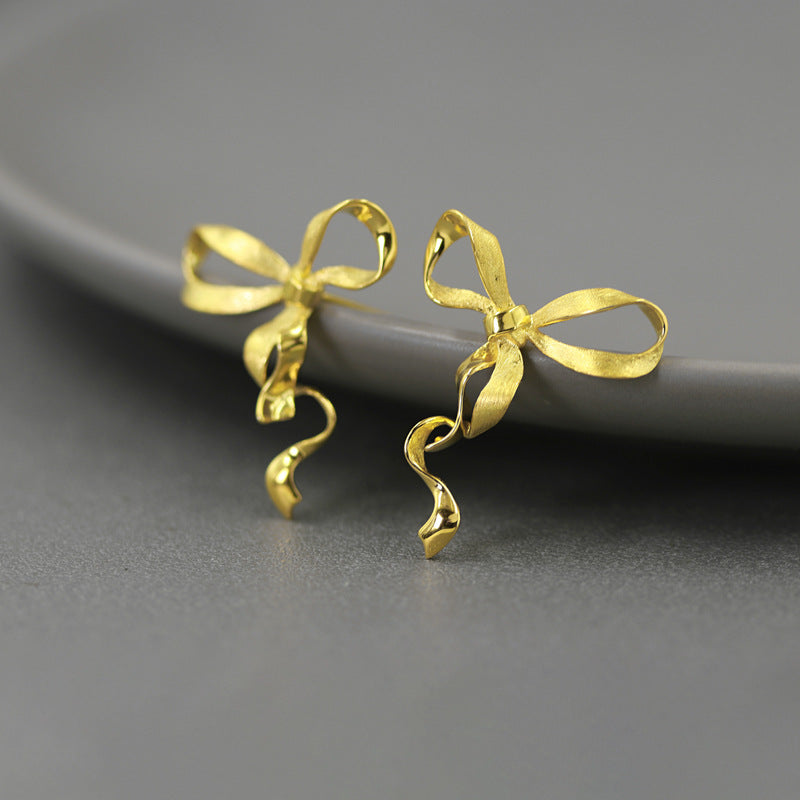 Bow Drop Earrings for Women Gold Silver