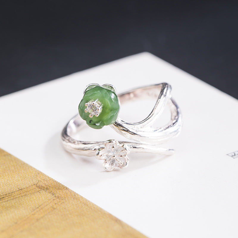 Silver Petal Ring with Golden Stamens for Gentle Energy