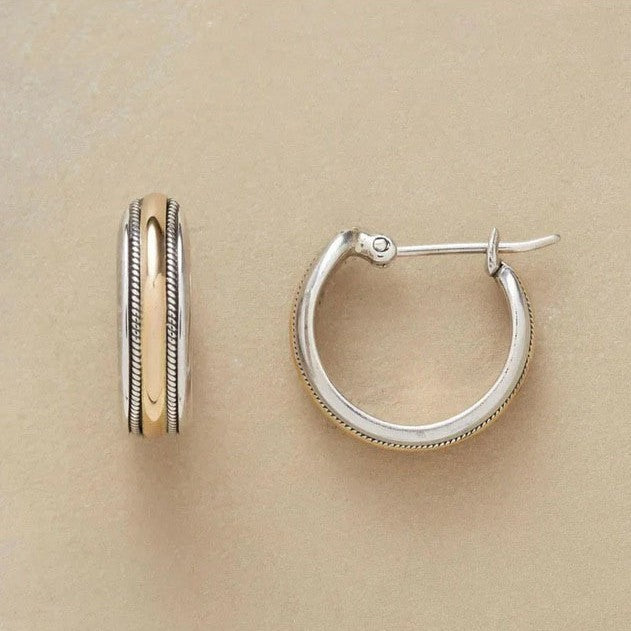 Two-Tone Hoop Earrings with Textured Edge Detailing