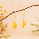 Leaf Drop Earrings Gold Silver Dangle Jewelry