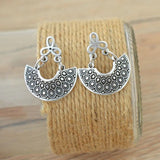 Boho Tribal Half Moon Earrings with Geometric Patterns