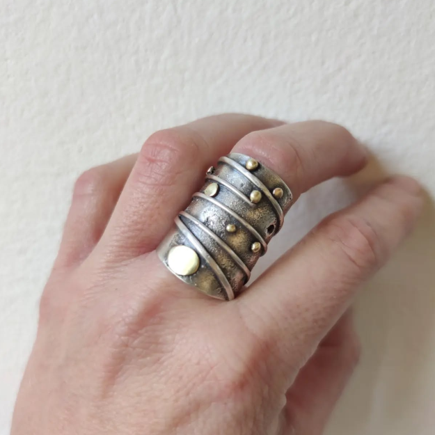 Spiral Wrapped Ring with Textured Dots and Earthy Power