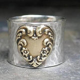 Rustic Bohemian Ring with Antique Gold Heart Accent