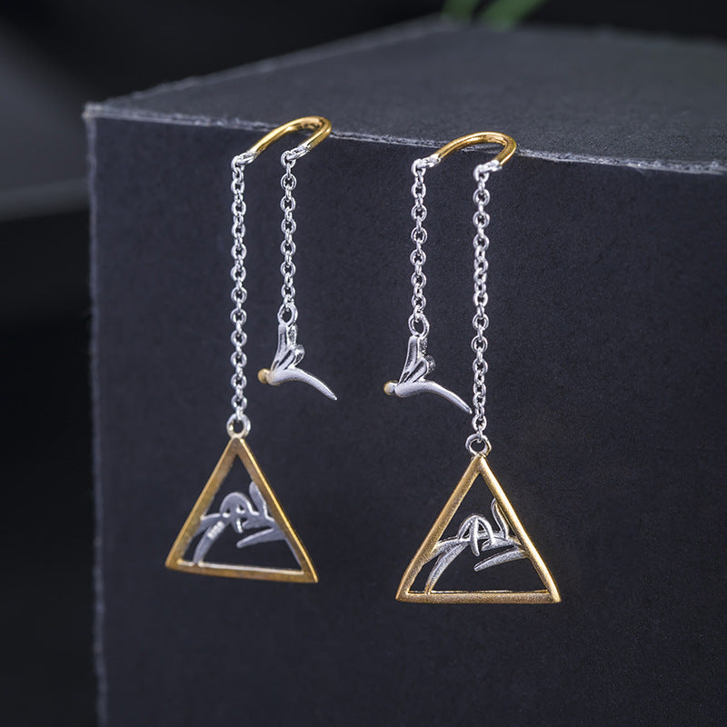 Geometric Bird Drop Earrings with Yin Yang Harmony Flow