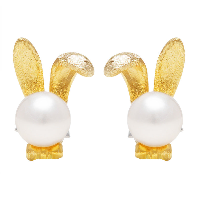 Pearl Bunny Stud Earrings with Playful Lunar Energy