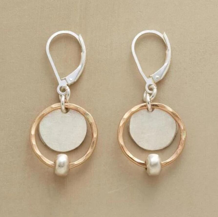 Mixed Metal Circle Drop Earrings with Modern Minimalist Design