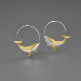 Golden Whale Hoop Earrings for Ocean Spirit