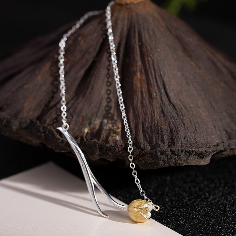Golden Tulip Bud Necklace for Renewal and Feminine Grace