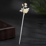 Silver Rose Hair Stick for Goddess Updos