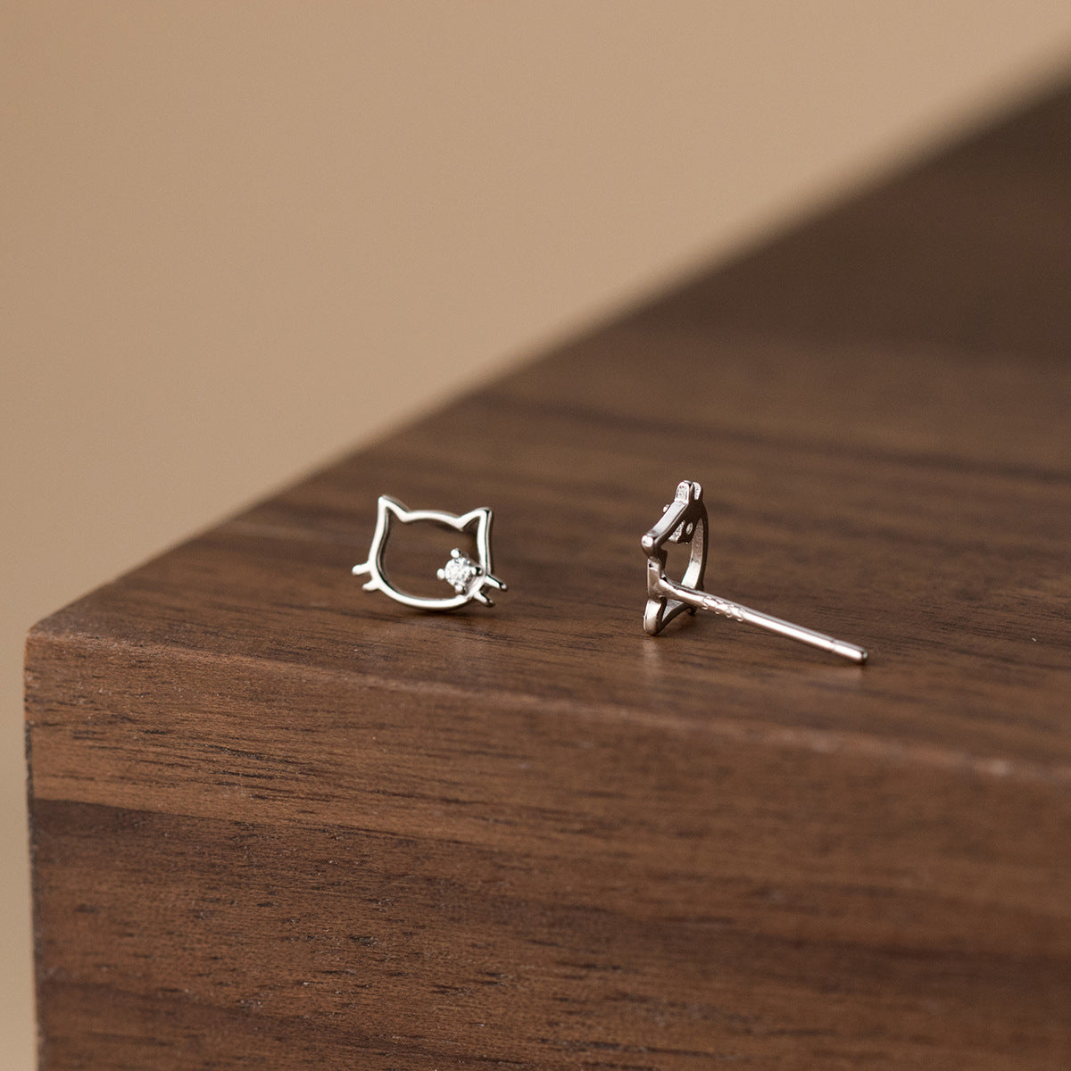 Minimalist Cat Earrings with Crystal Accent