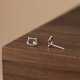 Minimalist Cat Earrings with Crystal Accent