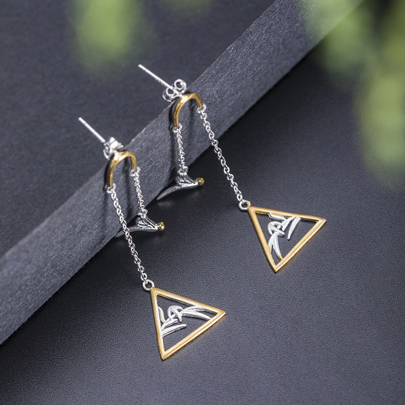 Geometric Bird Drop Earrings with Yin Yang Harmony Flow