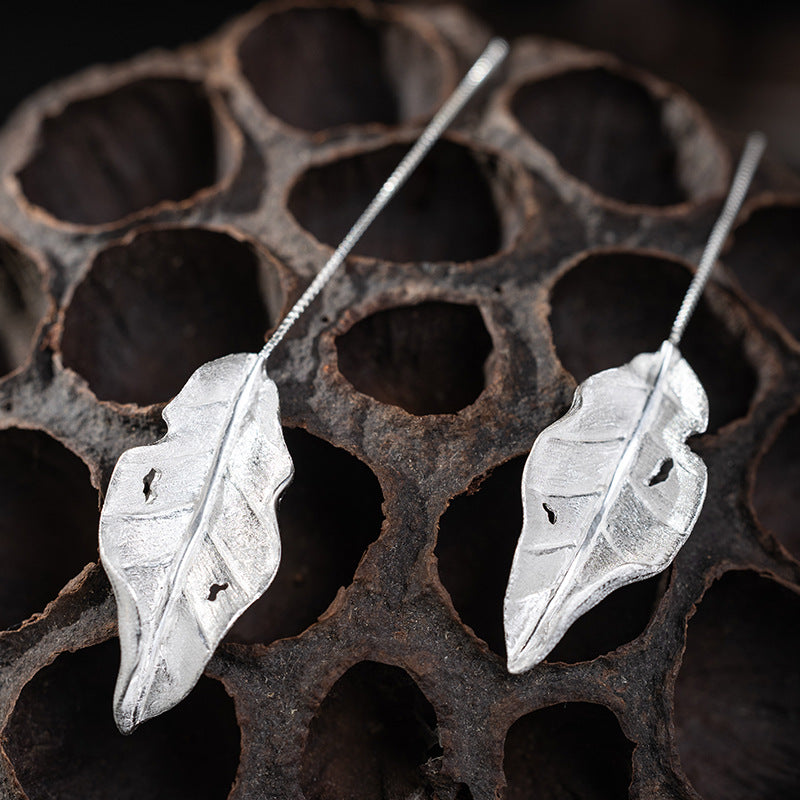 Withered Leaf Threader Earrings – Forest Witch Elegance