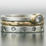 Hammered Gold and Silver Ring with Diamond Accents