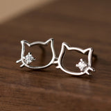 Minimalist Cat Earrings with Crystal Accent