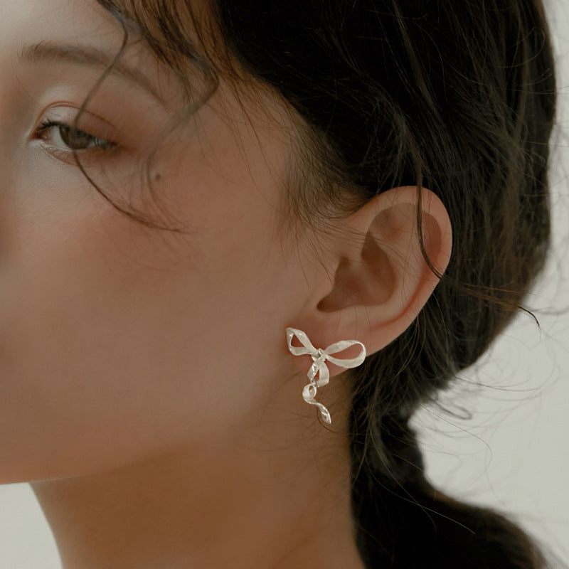 Bow Drop Earrings for Women Gold Silver