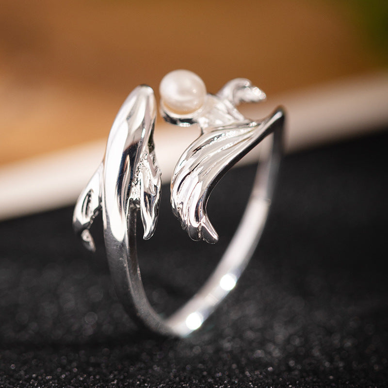 Koi Dance Pearl Ring – Adjustable Silver Band