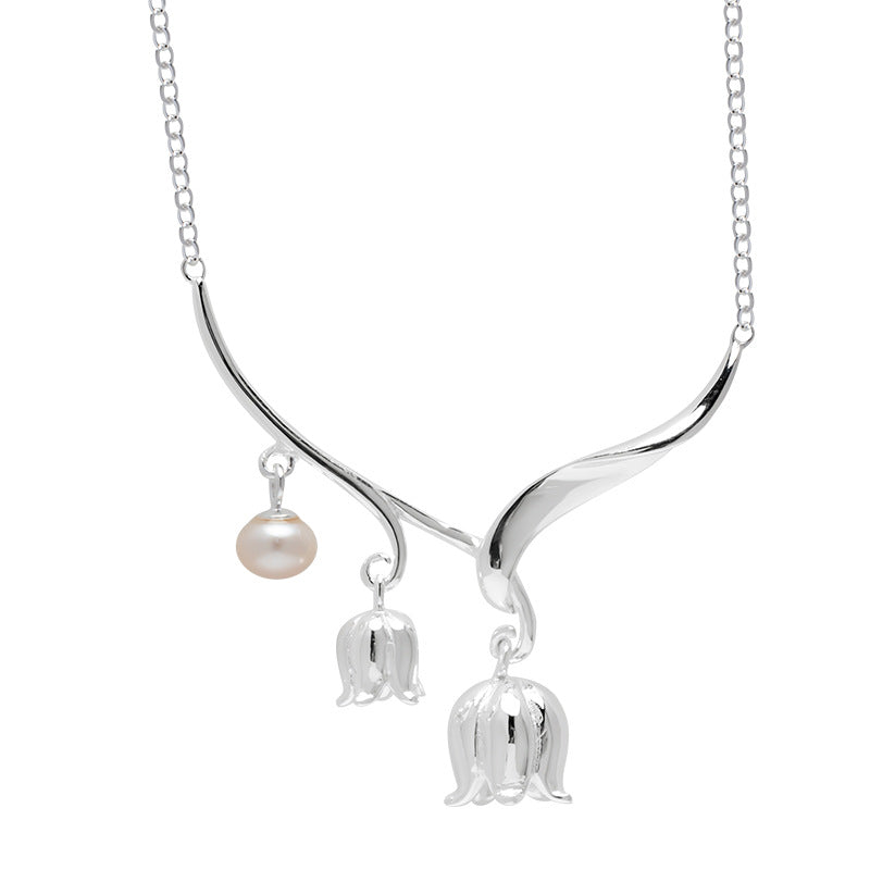 Lily of the Valley Necklace – Silver Pearl Flower Pendant