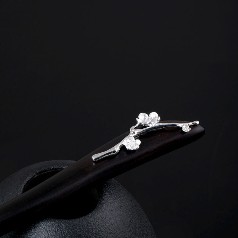 Floral Hair Stick with Silver Blossom – Zen Nature Inspired