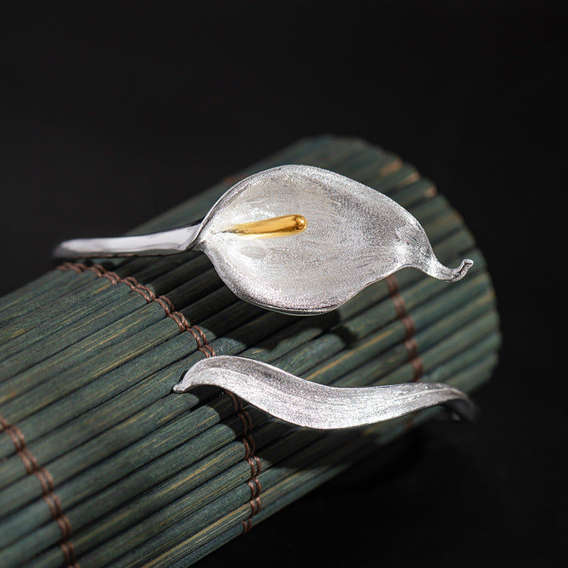 Silver Calla Lily Cuff Bracelet with Gold Accent
