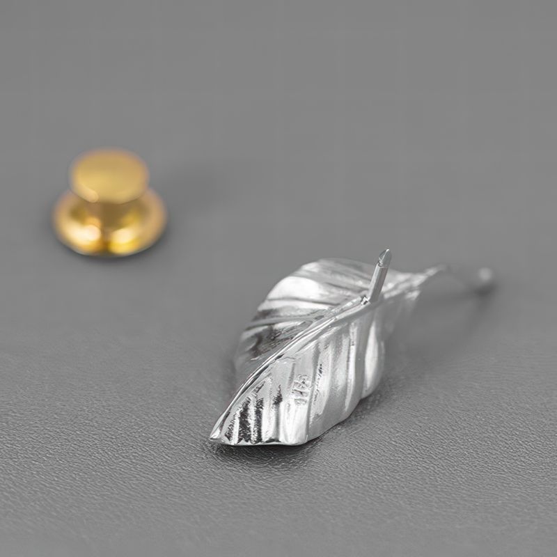 Textured Leaf Brooch Pin in Gold or Silver