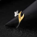 Dual-Tone Leaf Bud Ring – Open Adjustable Nature Jewelry