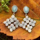 Cluster Floral Earrings with Green Gemstone Nature Inspired Design
