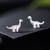 Mini Dinosaur Stud Earrings in Brushed Silver Finish