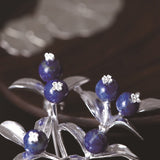 Midnight Berry Brooch – Silver Leaves & Lapis Fruits