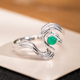 Mystic Stream Ring – Silver Wave with Green Stone