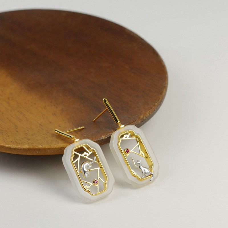 Leaf Drop Earrings Gold Silver Dangle Jewelry