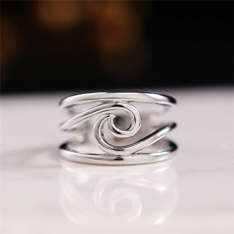 Minimalist Wave Swirl Ring with Open Band Design