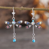 Colorful Dragonfly Earrings with Bohemian Crystal Gemstone Design