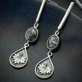Handmade Leaf Drop Earrings with Black Gemstone Nature Design