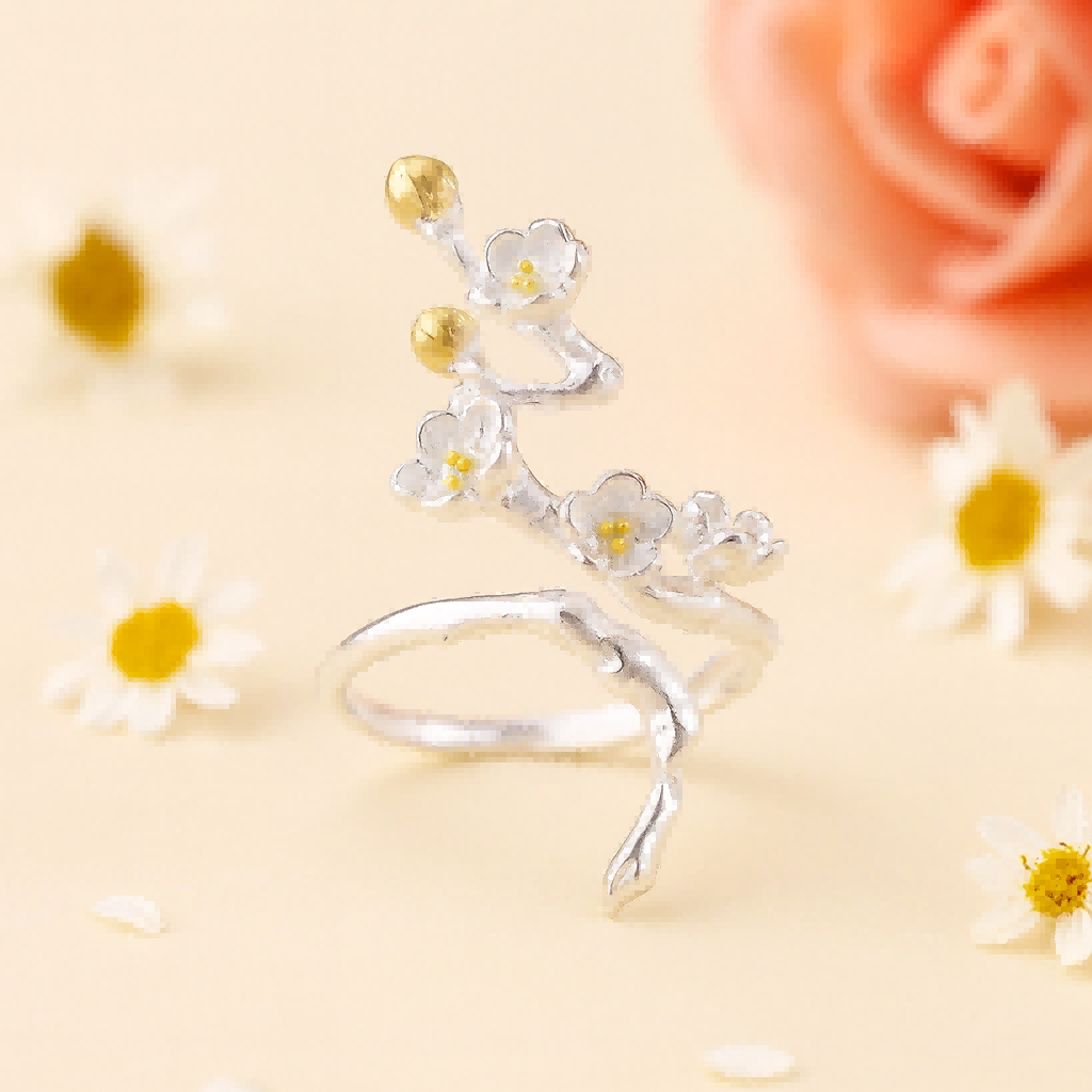 Blossoming Branch Ring with Spring Energy and Nature Magic