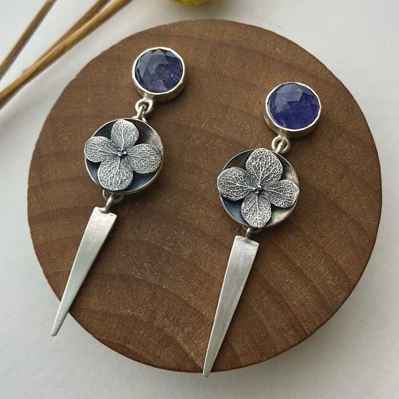 Botanical Rectangle Earrings with Moonstone Gemstone Nature Design