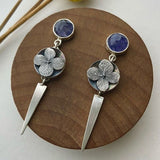 Botanical Rectangle Earrings with Moonstone Gemstone Nature Design