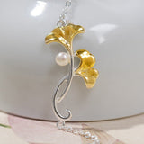 Ginkgo Leaf Pearl Necklace – Sterling Silver Nature Jewelry