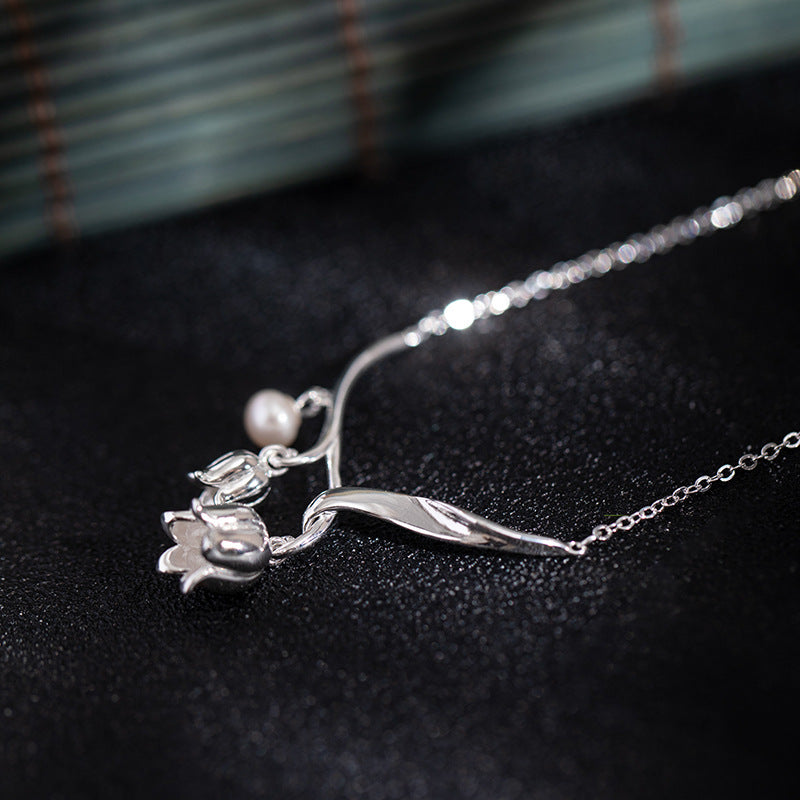 Lily of the Valley Necklace – Silver Pearl Flower Pendant